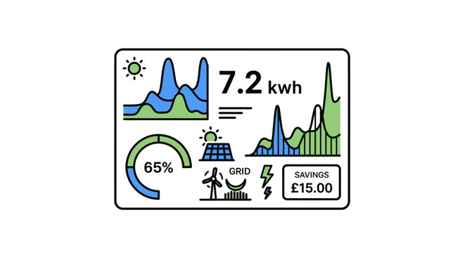 Energy consumption dashboard showing data analysis and financial savings
