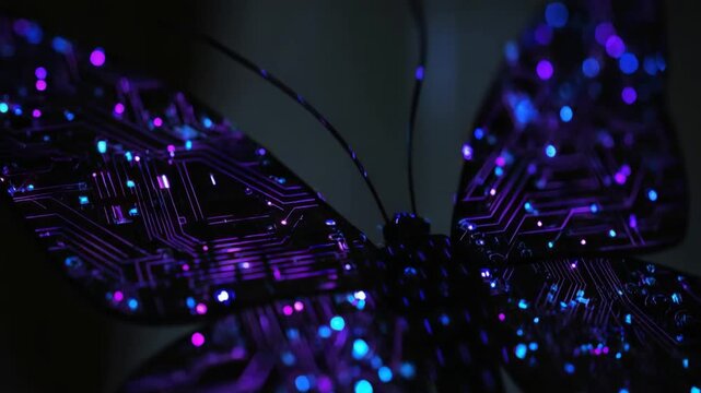 Abstract butterfly circuit board design with glowing points