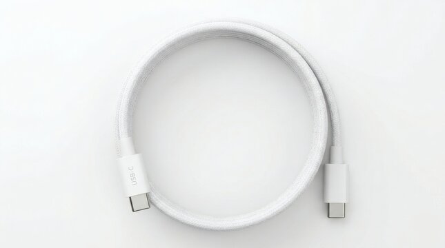 USB-C cable, white charging cord, USB type C connector, fast data transfer cable