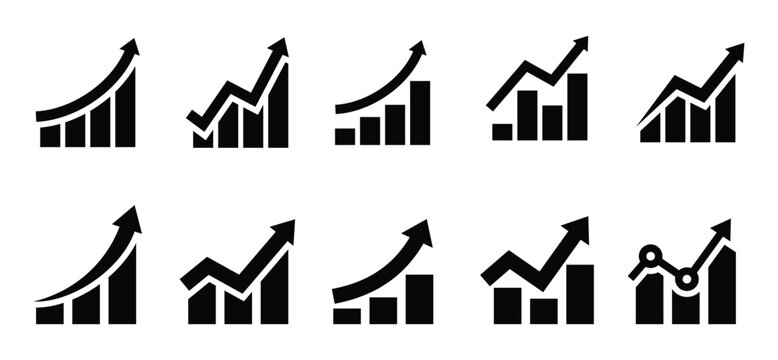 Growing graphic chart icon set of 10, design element suitable for websites, print design or app