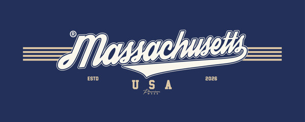 Massachusetts america vintage varsity streetwear typography print for graphic tee, t-shirts, hat, and poster design 2026 - vector © AKSNA