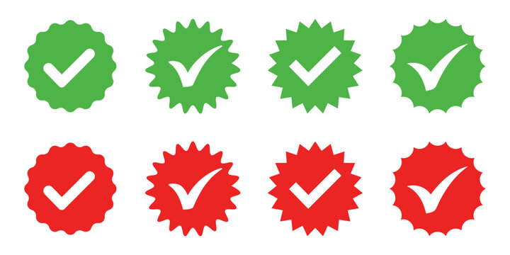 Checkmark approval icon set, design element suitable for websites, print design or app