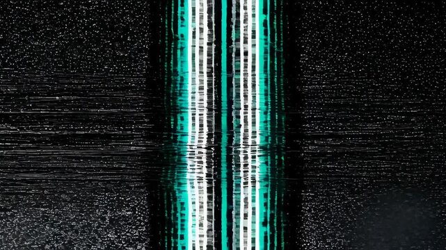 Abstract glitch line music technology virus hack dark water reflection with turquoise light and digital noise, abstract water texture with mist dark line music technology virus hack, abstract glowing