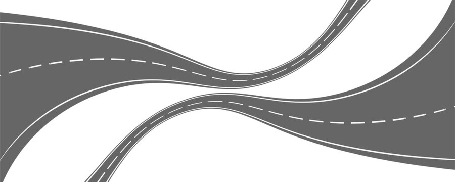 Winding road. Journey traffic curved highway. Road to horizon in perspective. Winding asphalt empty line isolated vector concept