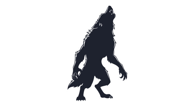 Silhouette of a howling wolf with dark fur isolated on a white background