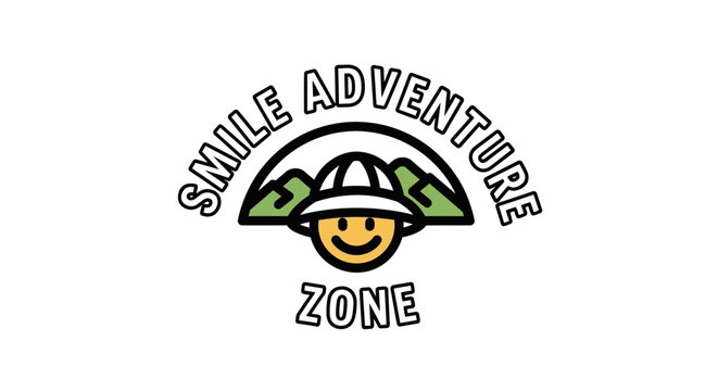 Smiling face with adventure concept logo design on white background