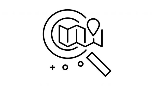 Magnifying Glass Over Map With Location Pin Icon.
