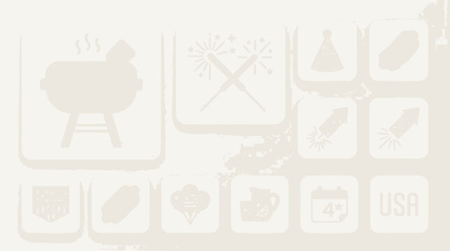 USA Holiday Celebration Icons: BBQ, Fireworks, Calendar, USA Flag