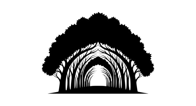 Symmetrical Tree Tunnel Silhouette Vector Illustration