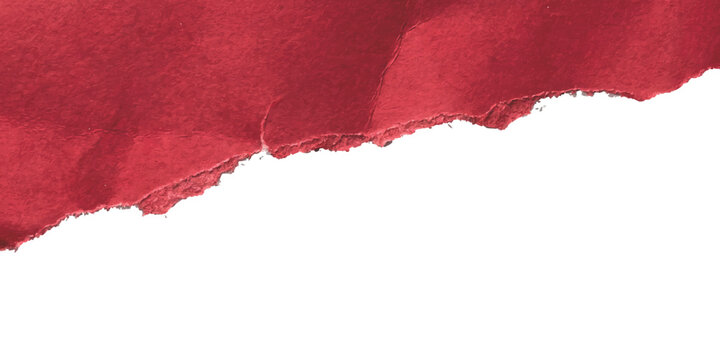 A piece of red torn paper with a rough ripped edge texture