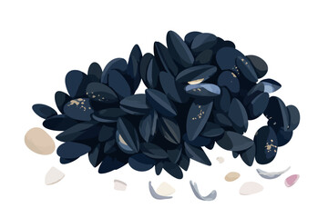 Vsai mussels seafood pile with scattered shells © frrlbt