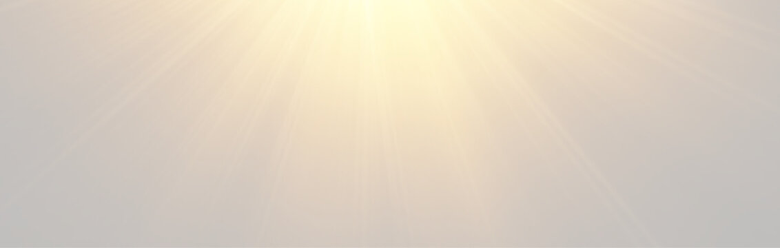 Soft volumetric sunbeams radiating from top center isolated on transparent background