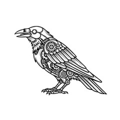Obraz premium Detailed mechanical raven illustration with intricate clockwork gears, combining natural form with industrial steampunk elements, a unique symbol of fantasy and engineering