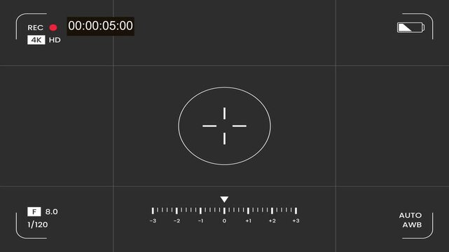 Dslr camera frame viewfinder, Video camera recorder screen overlay, 4K camcorder interface for video cameras. Easy to use illustration footage of video recorder camera screen .