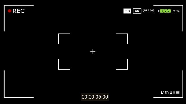 Dslr camera frame viewfinder, Video camera recorder screen overlay, 4K camcorder interface for video cameras. Easy to use illustration footage of video recorder camera screen .