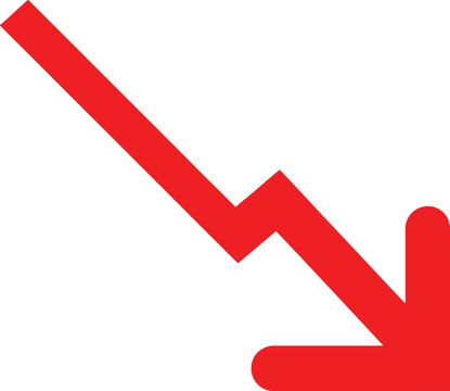 Red arrow pointing down indicating a decrease or financial loss Vector