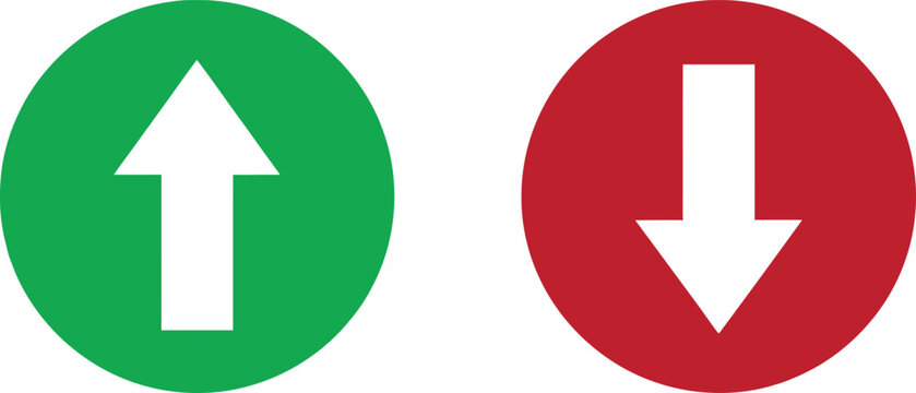 Green circle with up arrow and red circle with down arrow symbols for navigation or business growth and decline Vector