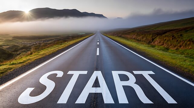 Open road with start text for journey and new beginning concept