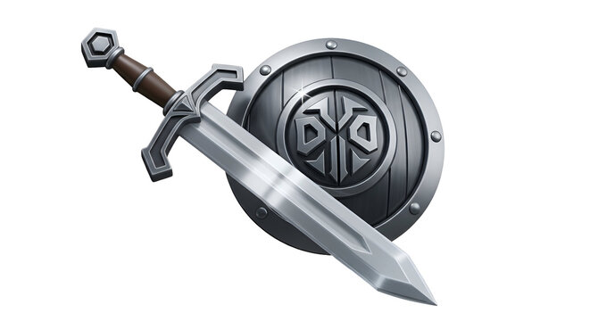 Medieval Sword and Shield Realistic 3D Illustration Isolated