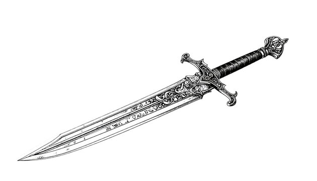 Medieval Ornate Sword Weapon Illustration Transparent Background