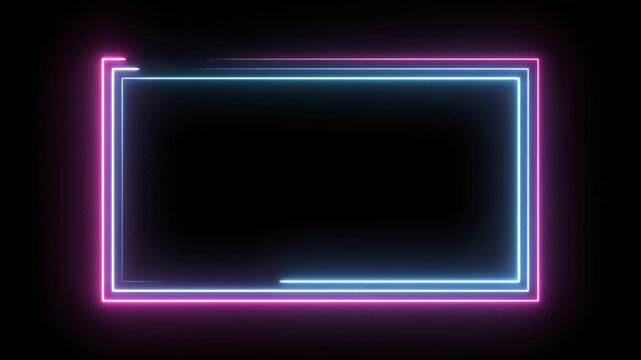 A vibrant neon frame glows against a stark black background, creating a futuristic and eye-catching visual effect.