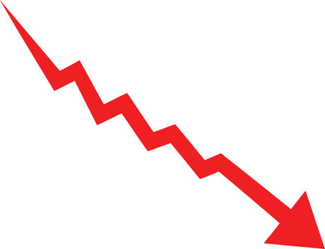 Red jagged arrow pointing down showing a sharp decline or financial market drop Vector