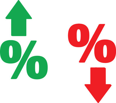 Green percentage sign with arrow up and red percentage sign with arrow down for business growth and decline analysis Vector