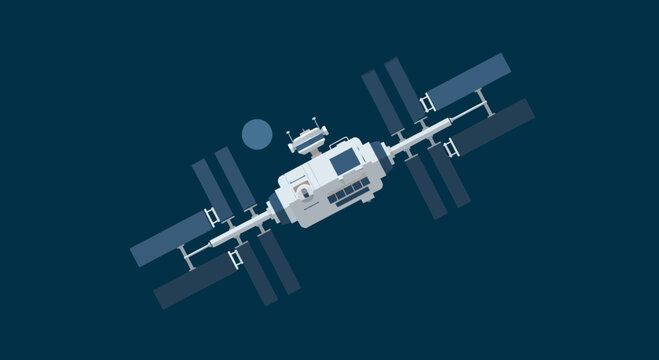 Modern Space Station Orbiting Earth, Futuristic Space Exploration Concept