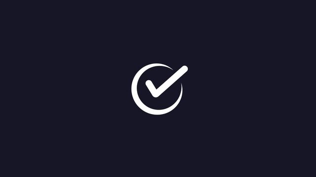 White check mark inside a circular swirl on a dark blue background tick correct