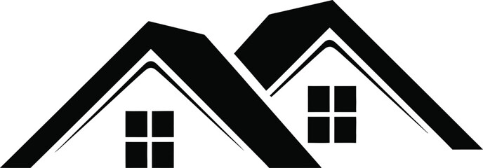 Black house roof icon with two windows for real estate logo design Vector © JESMIN