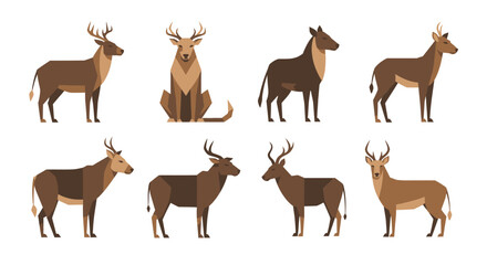 Obraz premium Geometric deer illustrations in various poses isolated on white background
