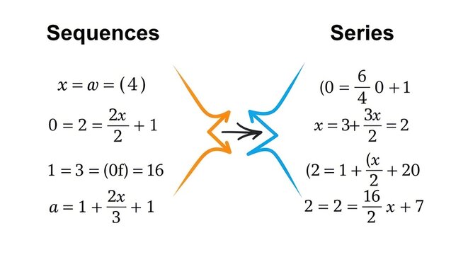 Mathematical Diagram Comparing Sequences and Series with Equations.