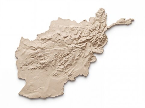 Afghanistan 3d map geographic relief isolated on white background physical overview.