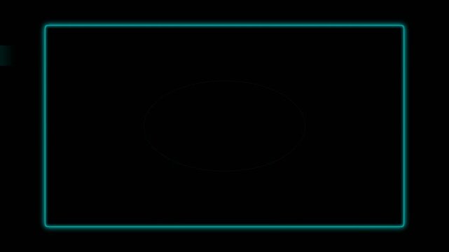 Minimalist rectangular border with glowing cyan neon light on black background