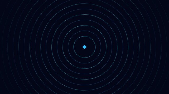 A glowing blue square centered amidst concentric circles on a black background