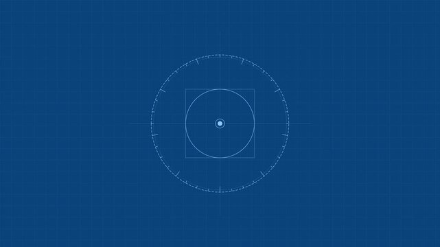 Abstract circular digital hud interface on a deep blue background