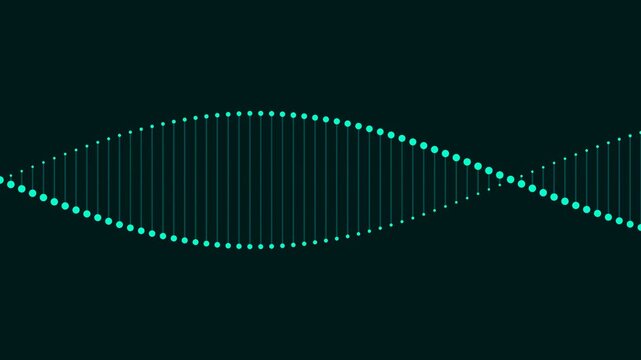 Abstract digital dna double helix structure composed of glowing cyan points