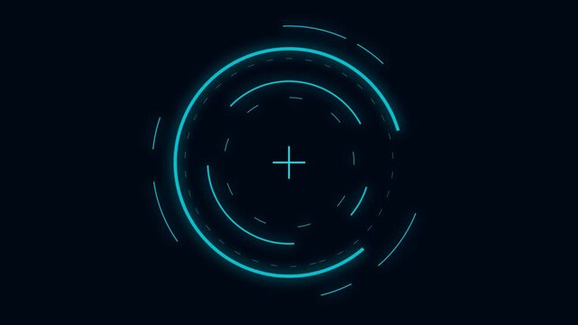 Glowing cyan digital hud targeting reticle isolated on black background