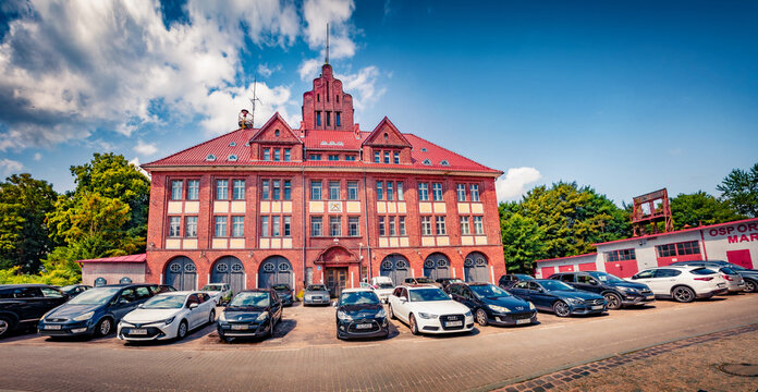 Koszalin, Poland - July 25, 2025: Beautiful summer view of Fire Department Building. Amazing morning cityscape of Koszalin town, Western Pomerania, Poland.