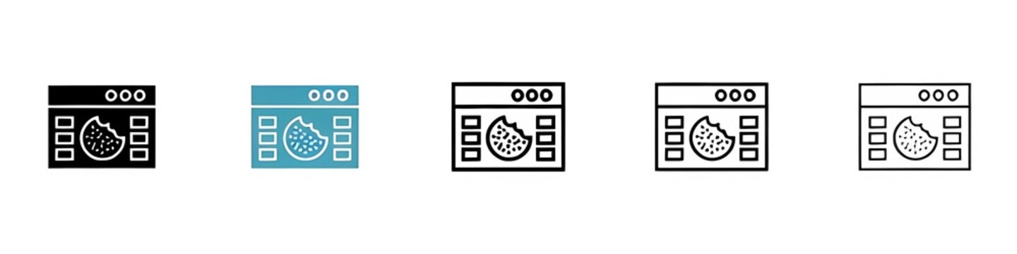 web Cookies vector thin line icon set. computer browser cookies vector symbol for web ui designs. Thin line customizable illustration. Contour symbol. Vector isolated outline drawing. Editable stroke