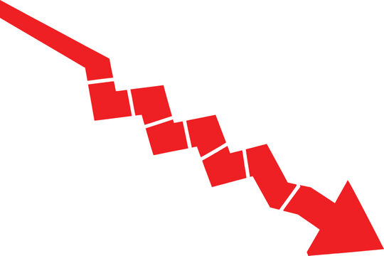 Red jagged arrow pointing down representing a declining financial trend or economic loss concept Vector
