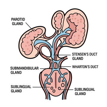 Medical illustration of salivary glands and ducts anatomy diagram vector