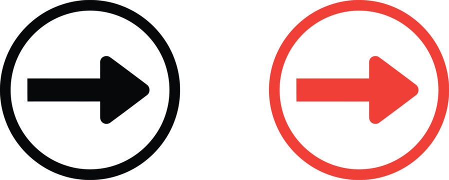 Black and red arrow icons inside circular frames pointing to the right for navigation and web design elements Vector