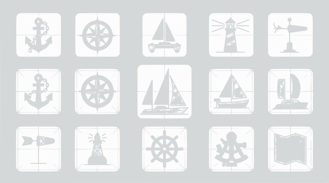 Nautical Icons Collection: Anchor, Compass, Sailboat, Lighthouse, Wind Vane, Map