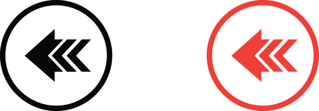 Black and red circular icons with left pointing arrows for user interface design and navigation elements Vector