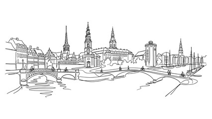 Fototapeta premium Black and white cityscape with bridge.