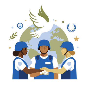 International Day of UN Peacekeepers Flat Vector Illustration &mdash; United Nations Blue Helmet Soldier Peace Awareness Poster Design
