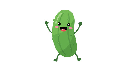 Funny cartoon pickle character, happy dancing vegetable with smiling face isolated on white