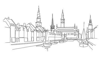 Fototapeta premium Black and white city skyline illustration.