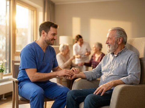 Caregiver and Elderly Patient &acirc;&euro;&ldquo; Warm Connection in Nursing Home